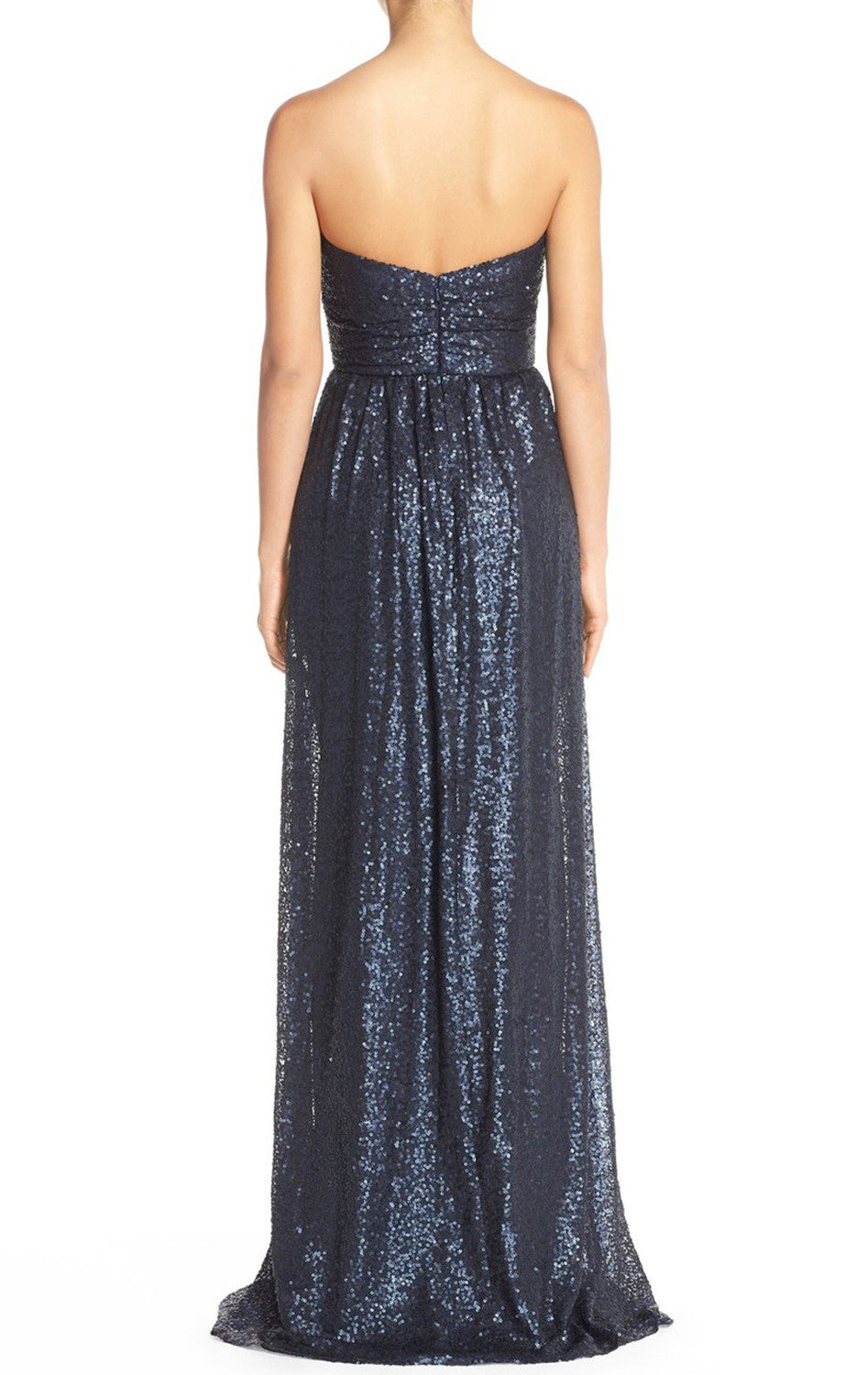 Vestido de dama de honor largo con escote en forma de corazón y lentejuelas sin tirantes de MACloth, vestido formal de noche azul marino oscuro