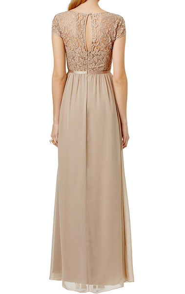 MACloth Cap Sleeves Lace Chiffon Long Evening Gown Champagne Mother of the Brides Dress
