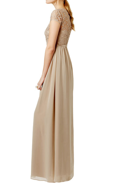 MACloth Cap Sleeves Lace Chiffon Long Evening Gown Champagne Mother of the Brides Dress