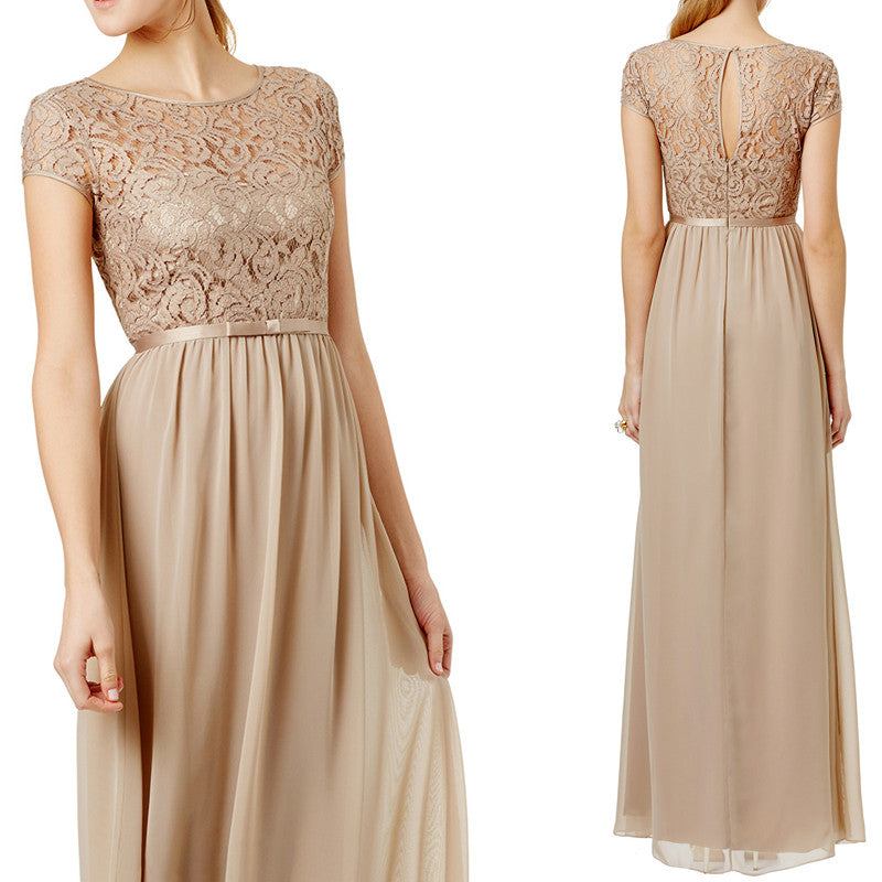 MACloth Cap Sleeves Lace Chiffon Long Evening Gown Champagne Mother of the Brides Dress Champagne / Above Knee / US2 MACloth Cap Sleeves Lace Chiffon Long Evening Gown Champagne Mother of the Brides Dress Champagne / Above Knee / US2