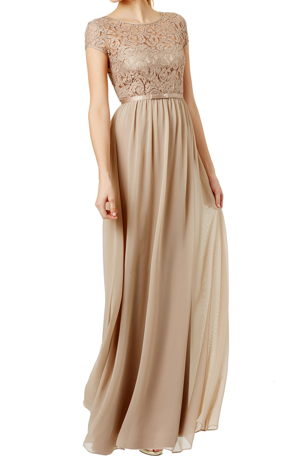 MACloth Cap Sleeves Lace Chiffon Long Evening Gown Champagne Mother of the Brides Dress Champagne / Above Knee / US2