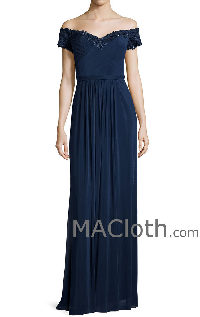 MACloth Women Off the Shoulder Lace JerseyDark Navy Mother of the Brides Dress Evening Gown