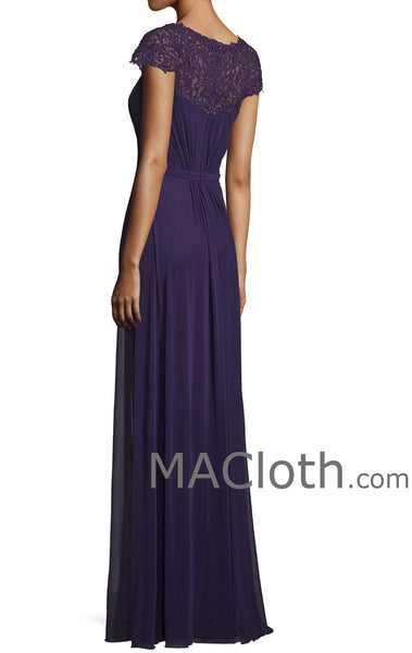 MACloth Women Cap Sleeves Long Purple Lace Chiffon Mother of the Brides Dress Evening Gown