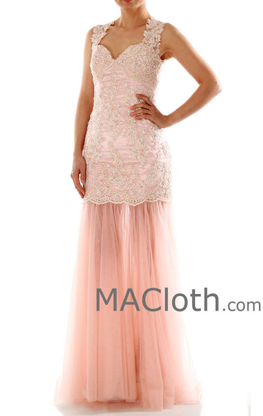 Mermaid Straps Sweetheart Long Lace Pink Prom / Evening Gown 160191