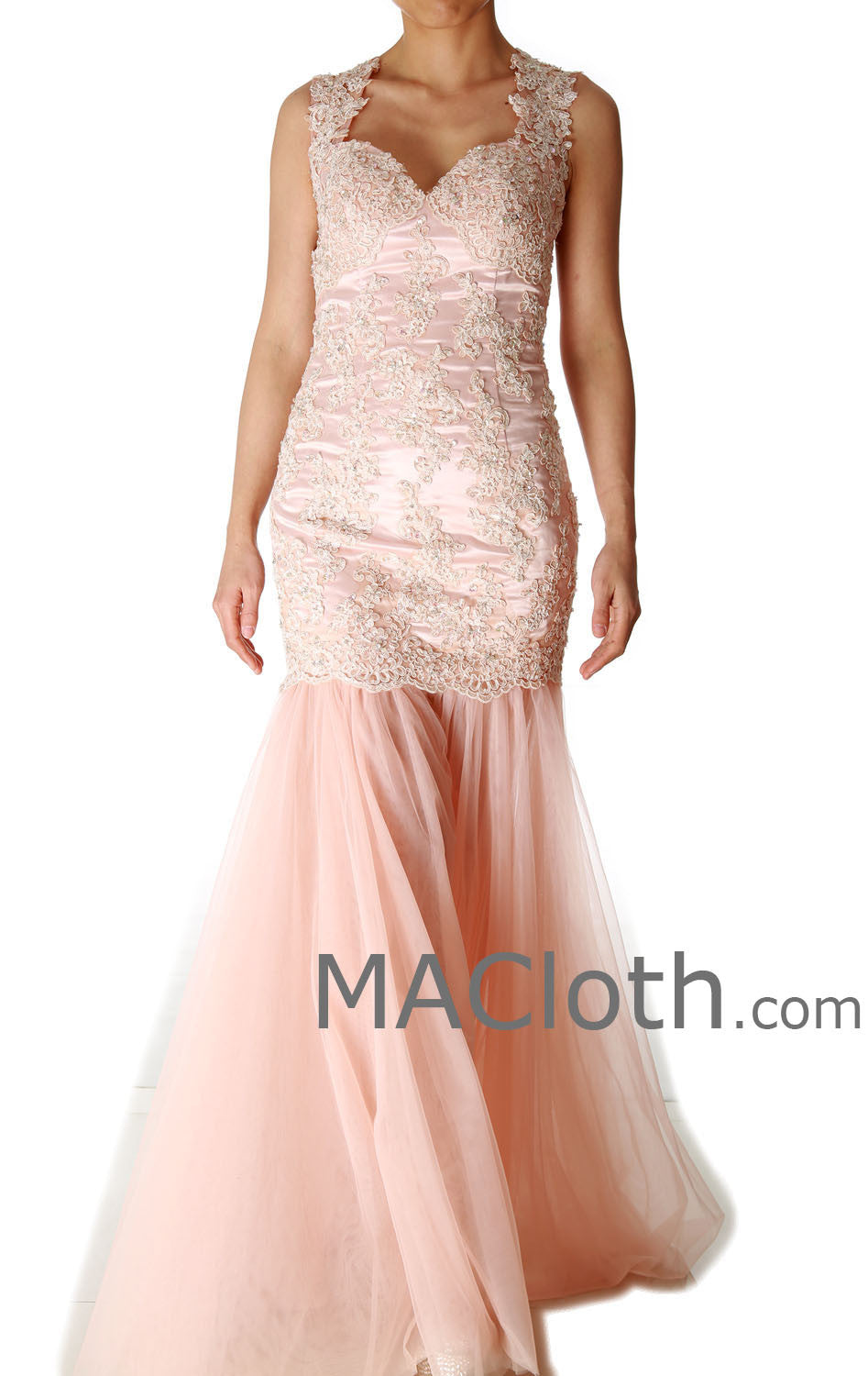 Meerjungfrau Träger Sweetheart Lange Spitze Rosa Ballkleid / Abendkleid 160191