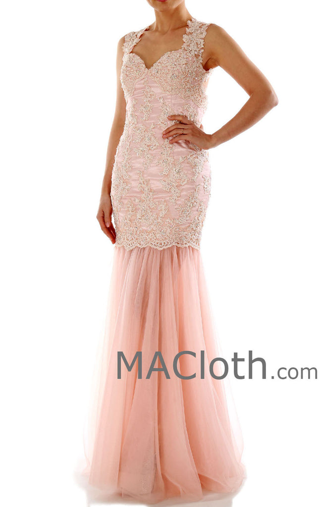 Mermaid Straps Sweetheart Long Lace Pink Prom / Evening Gown 160191