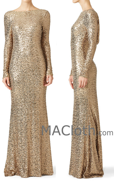 MACloth Women Mermaid Long Sleeves Sequin Evening Dress Formal Gown With Cowlback