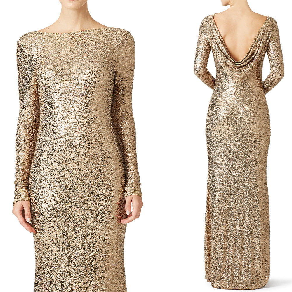 MACloth Women Mermaid Long Sleeves Sequin Evening Dress Formal Gown With Cowlback