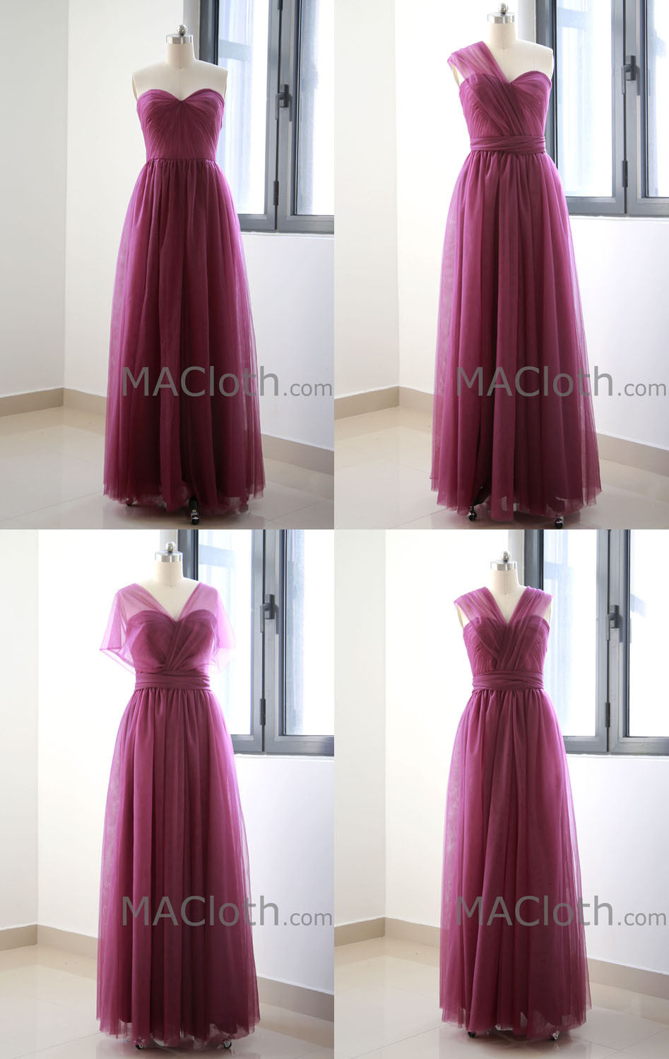 Multi Useful Tulle Burgundy Long Prom Dress, Formal Gown