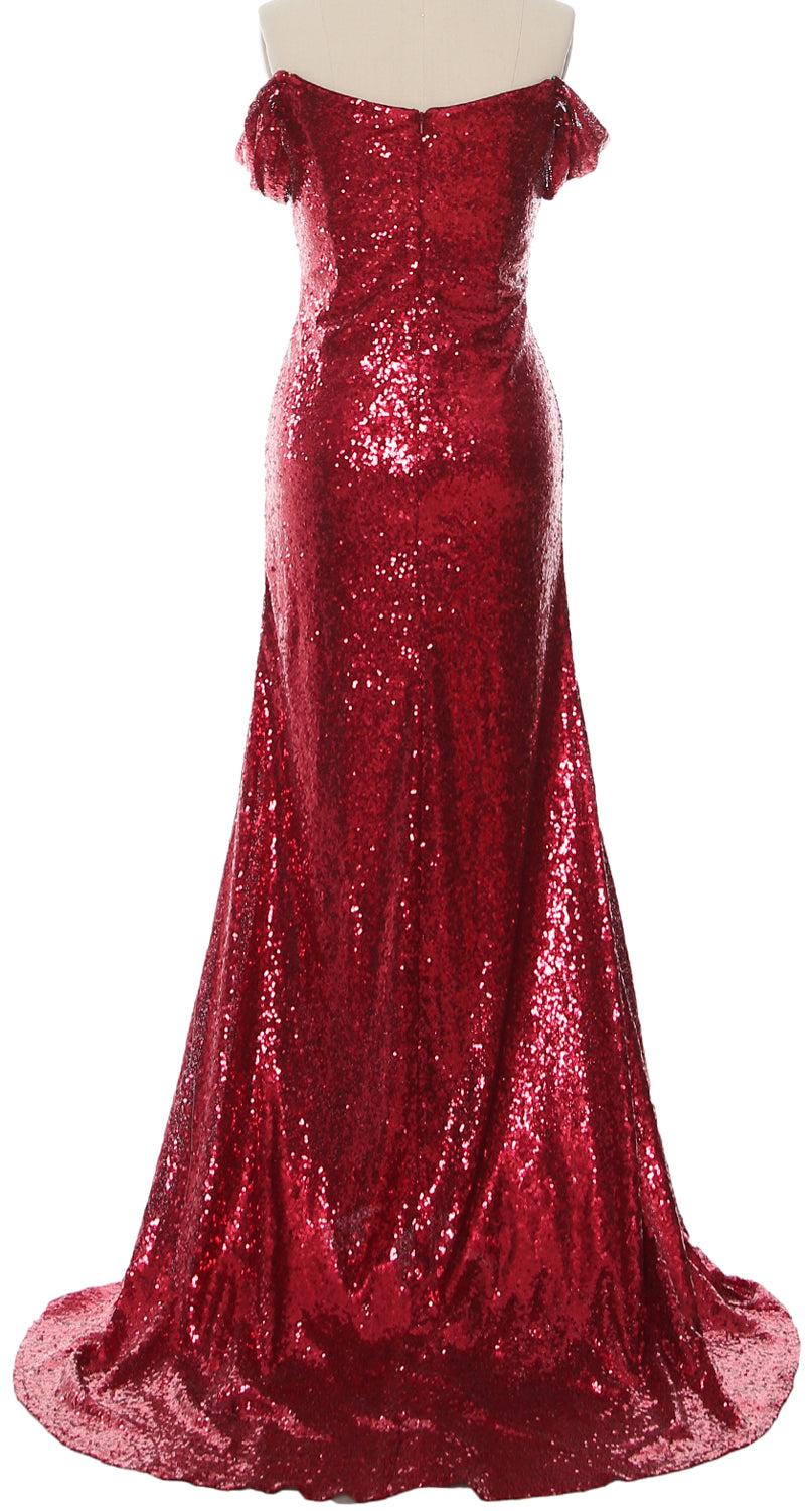 MACloth Damen Schulterfreies Ballkleid Meerjungfrau Pailletten Langes formelles Abendkleid