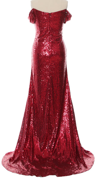 MACloth Women Off the Shoulder Prom Gown Mermaid Sequin Long Formal Evening Gown