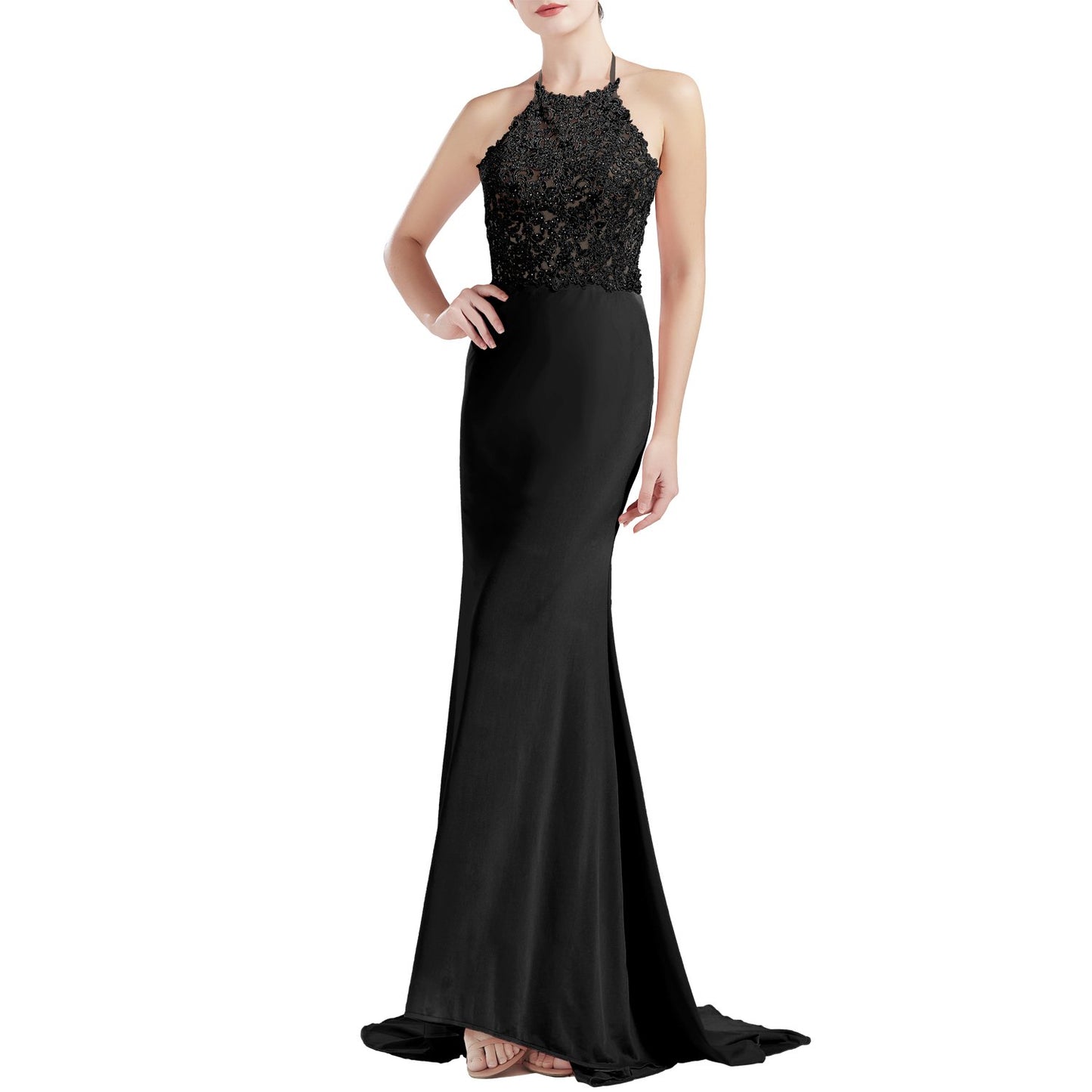 MACloth Women Sleeveless Halter Jersey Mermaid Long Prom Party Dresses Evening
