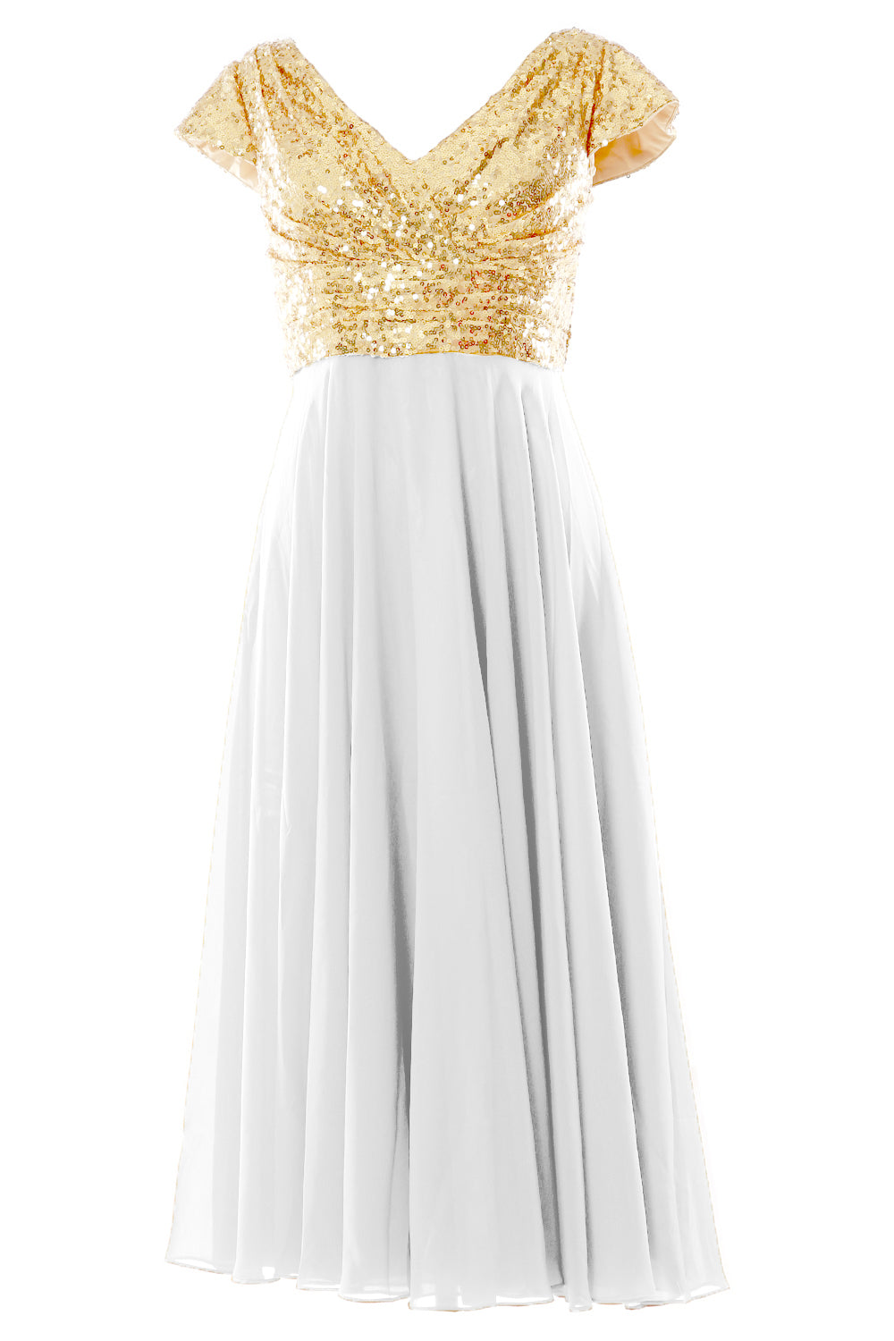 MACloth Women Mother of Bride Dresses Tea Length Sequin Cap Sleeves Bridesmaid Light Gold-Ivory / Above Knee / Custom Size MACloth Women Mother of Bride Dresses Tea Length Sequin Cap Sleeves Bridesmaid Light Gold-Ivory / Above Knee / Custom Size