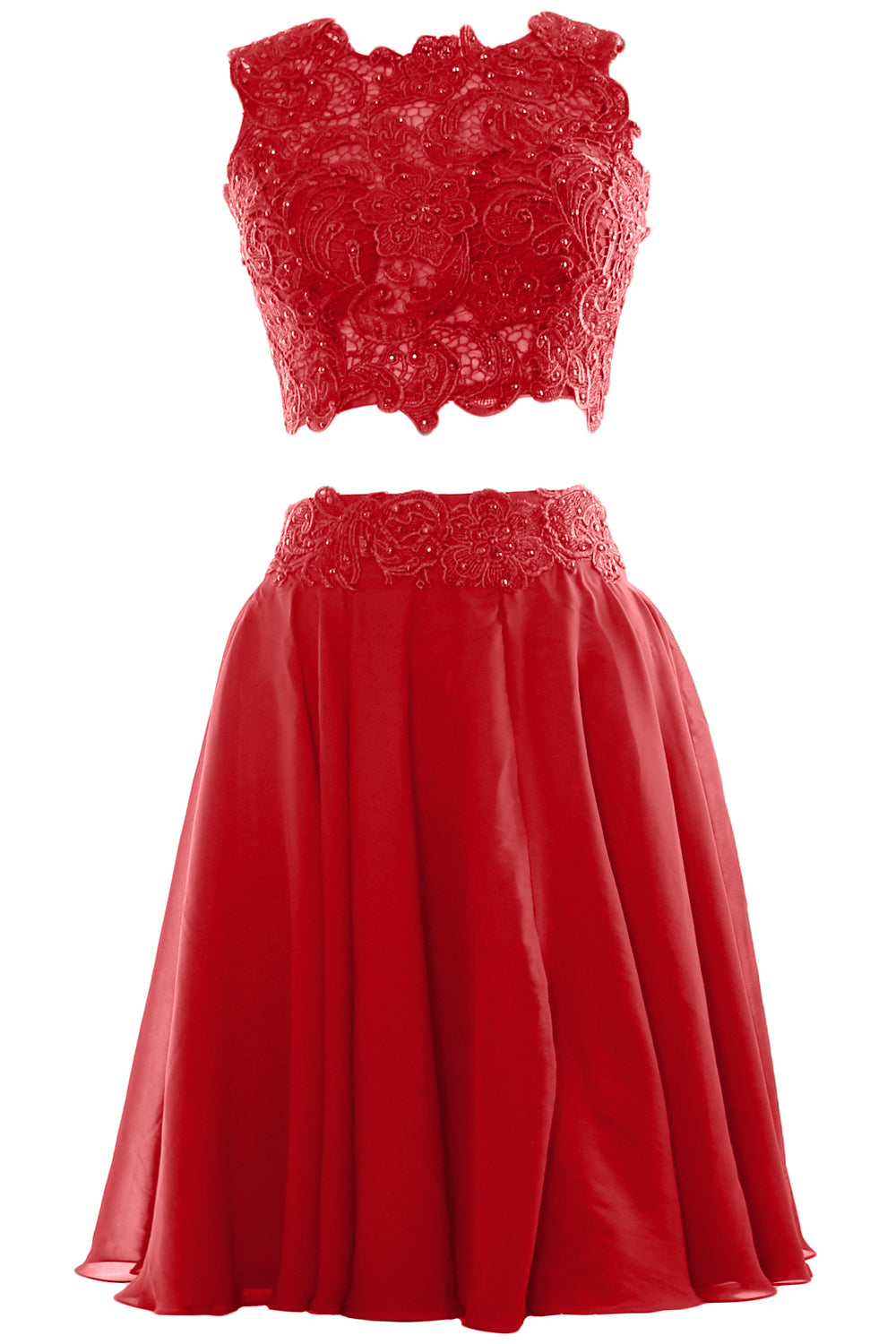 MACloth Vestido corto de gasa con encaje de dos piezas para mujer, vestido formal para fiesta de cóctel