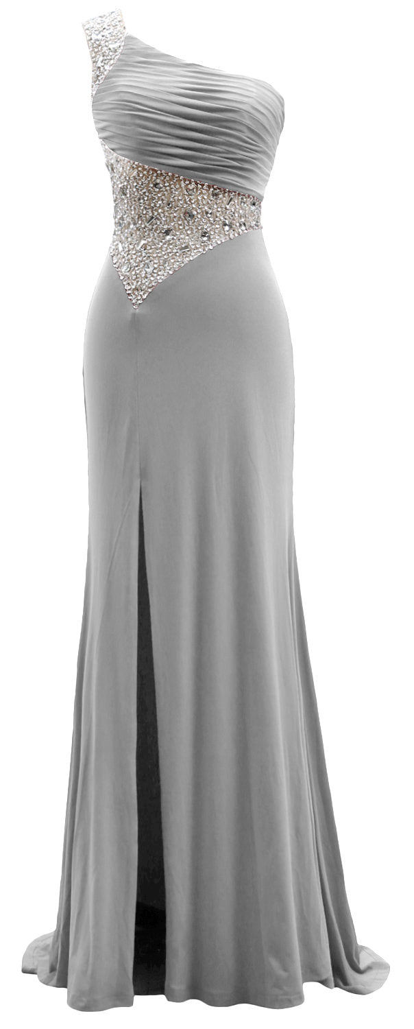 MACloth One Shoulder Prom Dresses with Split Mermaid Jersey Evening Formal Gown