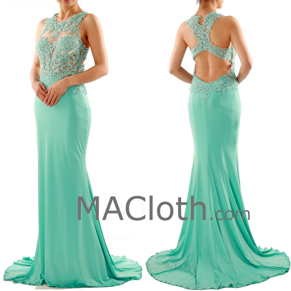 Vestido de fiesta de noche con escote en V y tirantes finos, de encaje, color menta, largo hasta el suelo, 160107