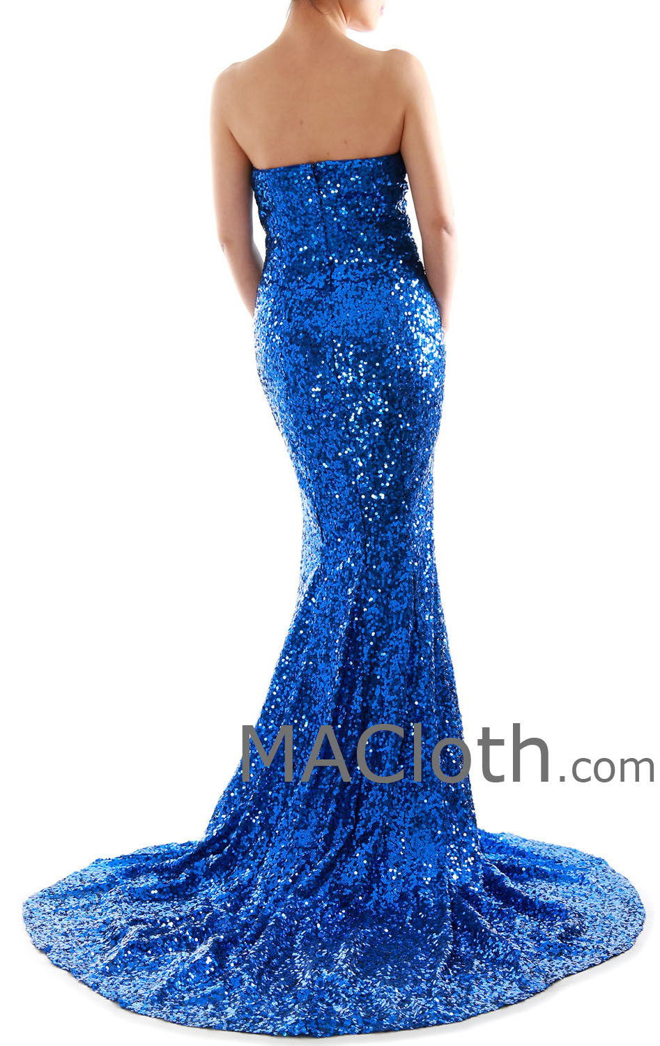 Meerjungfrau-Kleid, trägerlos, herzförmiger Ausschnitt, Pailletten, Königsblau, Ball-/Abendkleid 160181