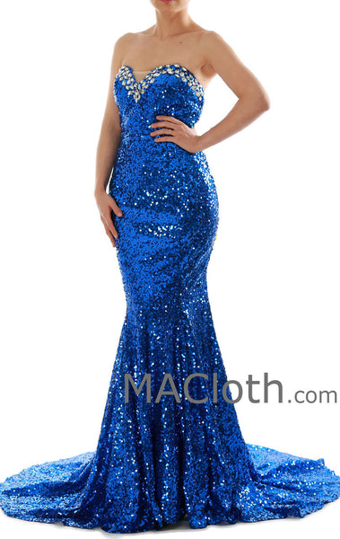 Mermaid Strapless Sweetheart Sequin Royal Blue Prom /Evening Gown 160181