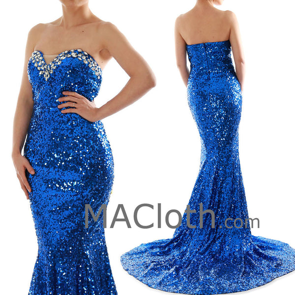 Mermaid Strapless Sweetheart Sequin Royal Blue Prom /Evening Gown 160181