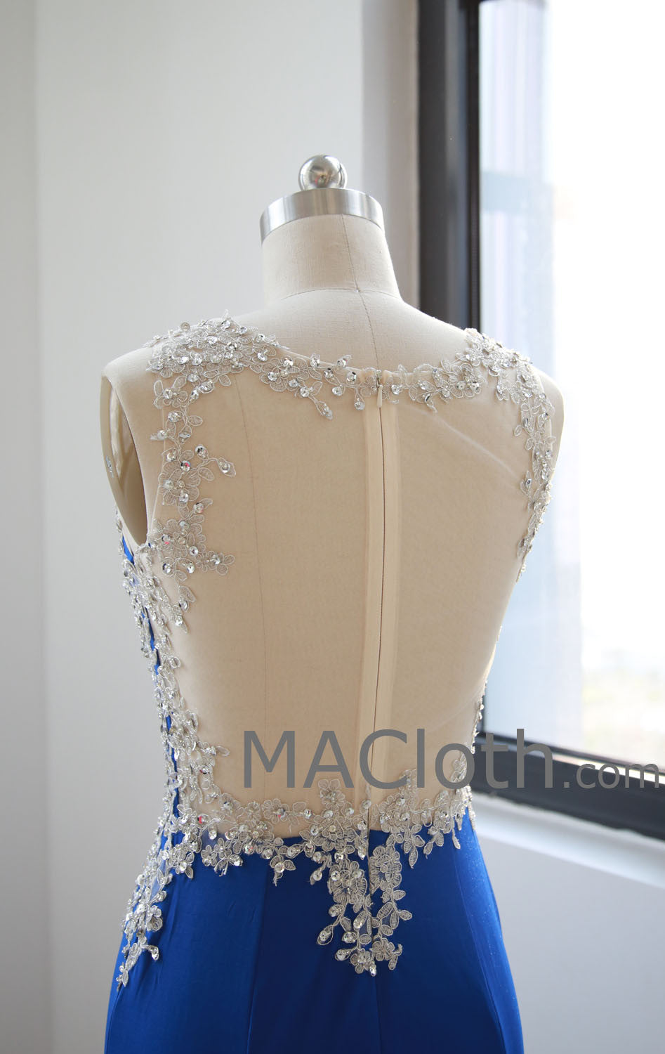 Meerjungfrau-Träger, Spitzenjersey, Königsblau, Ballkleid, Abendkleid 160108