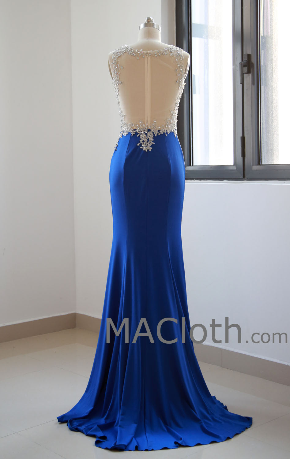 Meerjungfrau-Träger, Spitzenjersey, Königsblau, Ballkleid, Abendkleid 160108