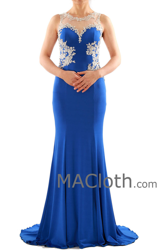 Mermaid Straps Lace Jersey Royal Blue Prom Dress, Evening Gown 160108