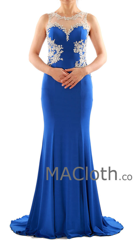 Mermaid Straps Lace Jersey Royal Blue Prom Dress, Evening Gown 160108