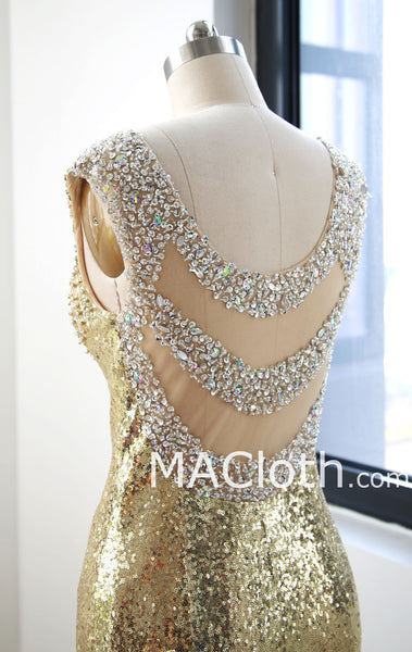 Mermaid Straps Sweetheart Long Sequin Gold Evening Prom Dress