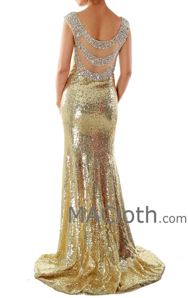 Mermaid Straps Sweetheart Long Sequin Gold Evening Prom Dress 160139