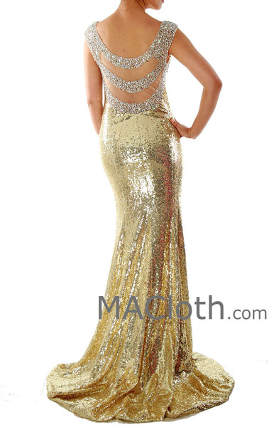 Mermaid Straps Sweetheart Long Sequin Gold Evening Prom Dress 160139