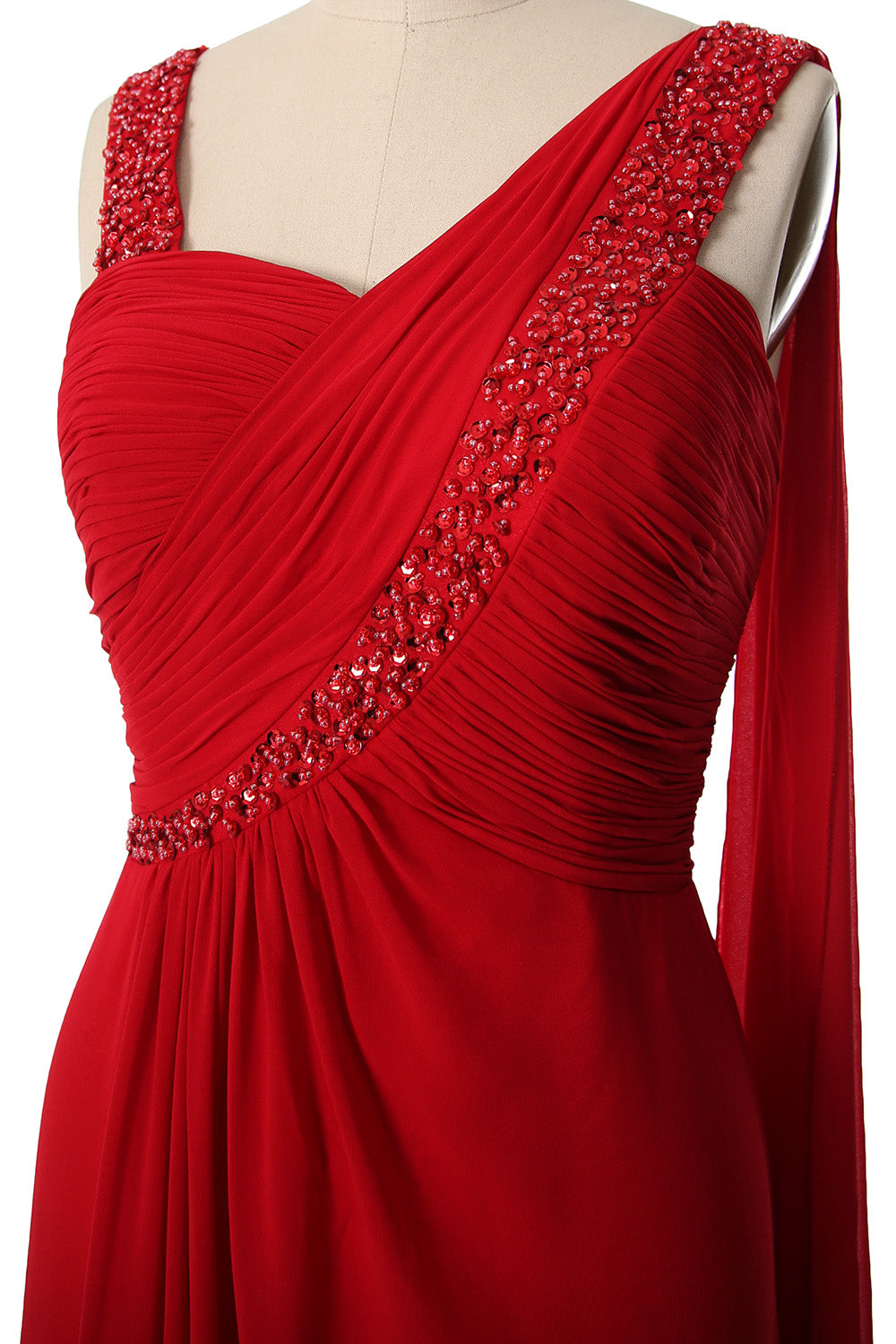 MACloth Women Beading Long Pleated Prom Dresses Evening Party Formal Gown