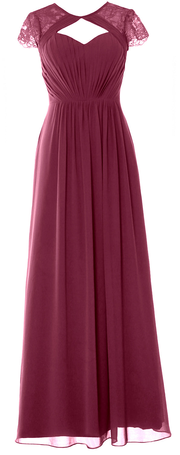 Vestido de dama de honor largo con mangas cortas elegante MACloth 2018 Vestido formal de noche