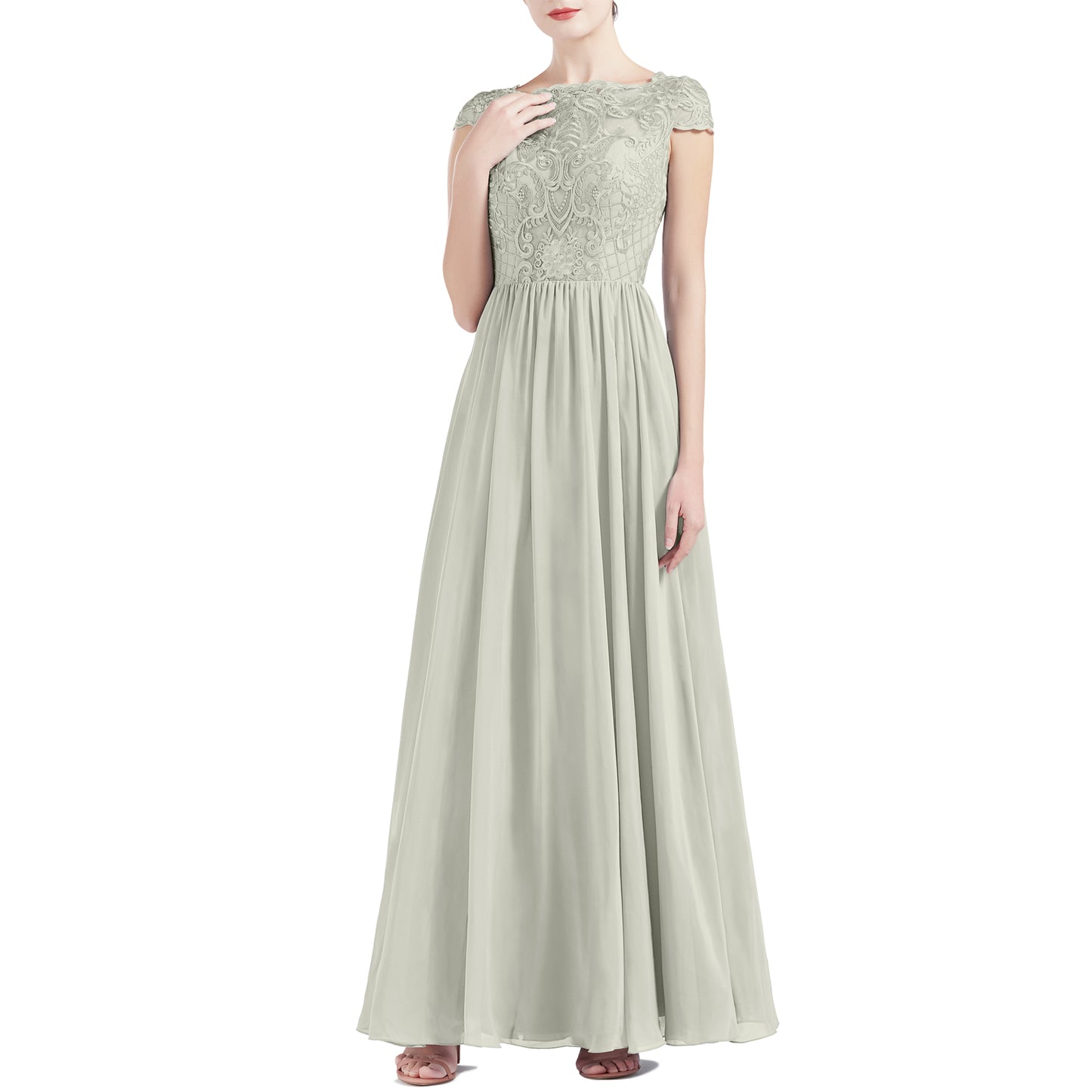 MACloth Women Cap Sleeve Scoop Lace Long Wedding Mother Bride Dresses Formal