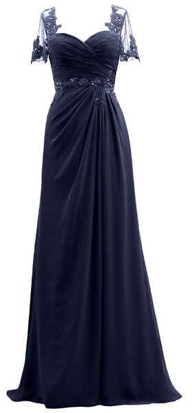 MACloth Women Short Sleeves Lace Formal Evening Gown Maxi Mother of Bride Dress