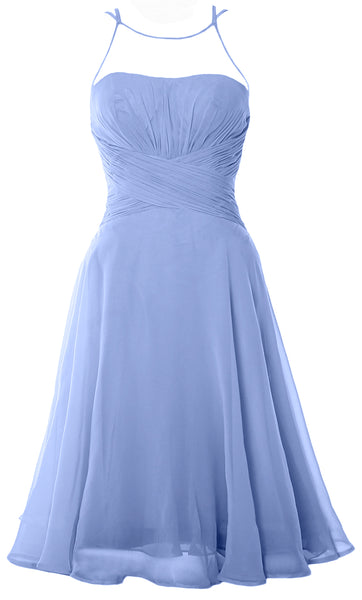 MACloth Elegant Illusion Short Cocktail Dress Chiffon Wedding Party Formal Gown
