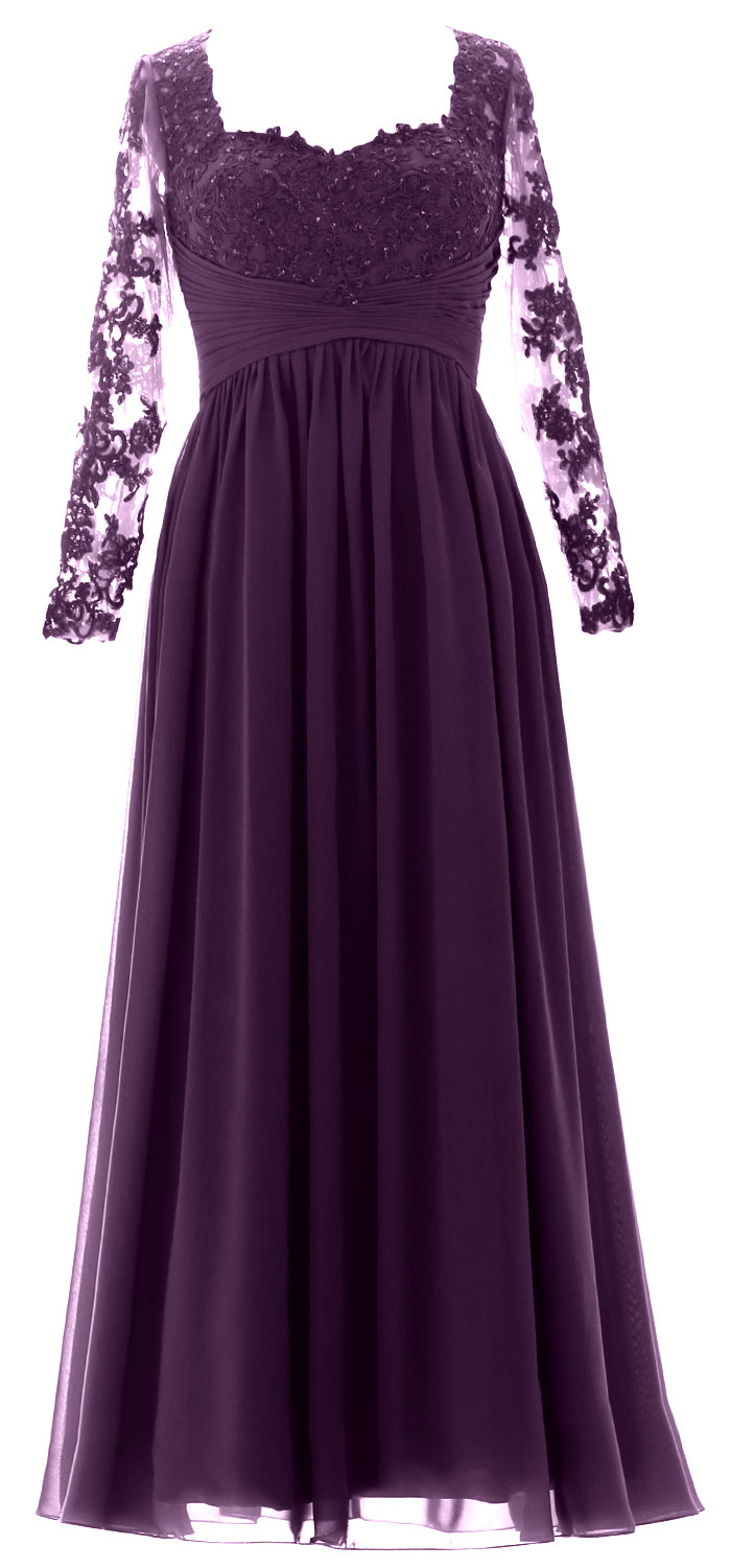 MACloth Damen Kleider für die Brautmutter, Spitze, formelles Abendkleid mit Ärmeln