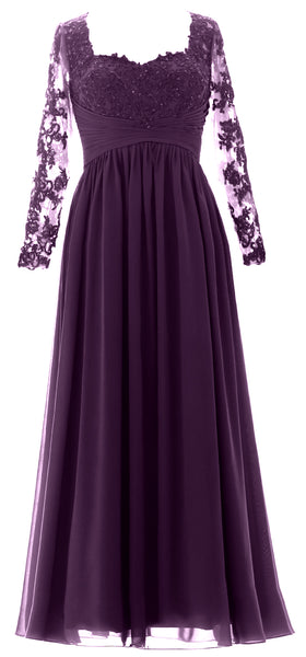 MACloth Women Mother of the Bride Dresses Lace Formal Evening Gown with Sleeves