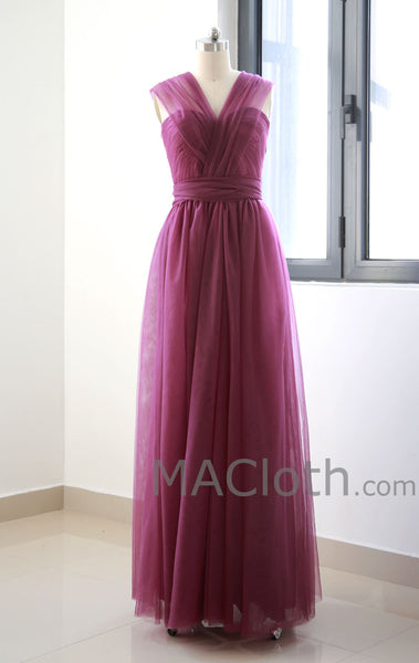 Multi Useful Tulle Burgundy Long Prom Dress, Formal Gown
