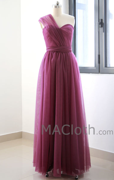Multi Useful Tulle Burgundy Long Prom Dress, Formal Gown