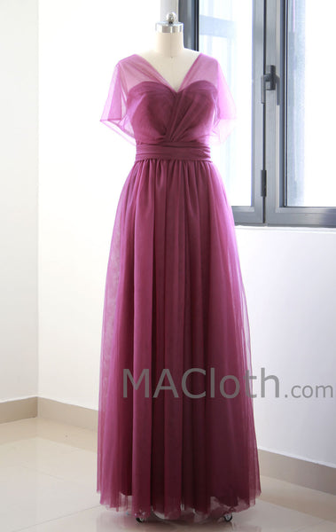 Multi Useful Tulle Burgundy Long Prom Dress, Formal Gown