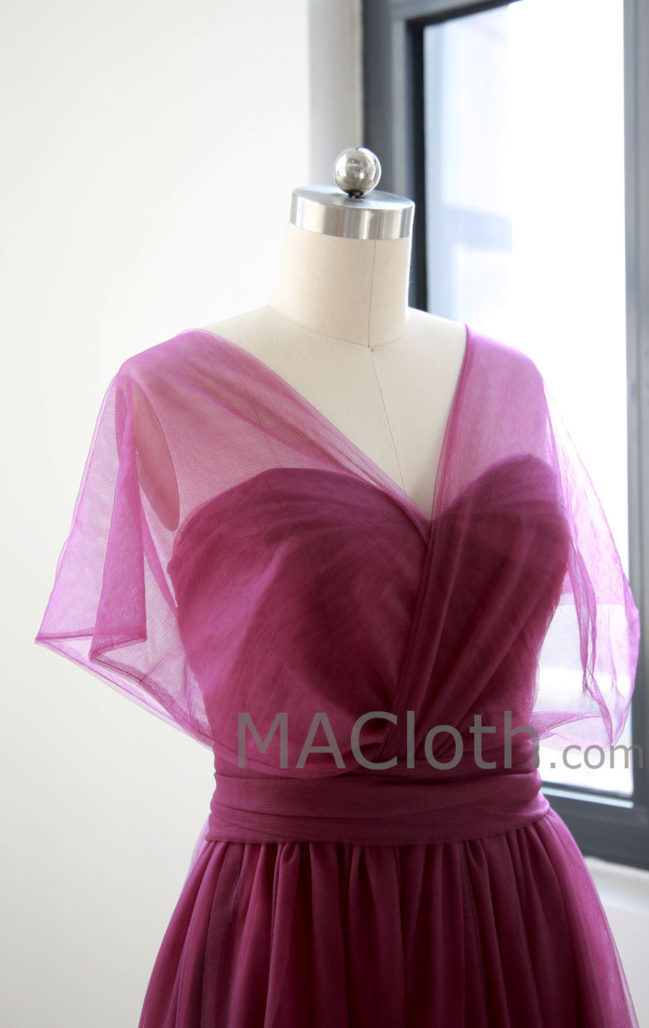 Multi Useful Tulle Burgundy Long Prom Dress, Formal Gown