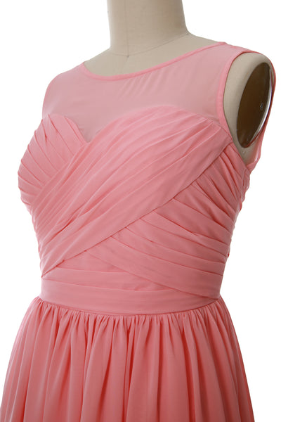 MACloth Elegant O Neck Short Bridesmaid Dress Chiffon Wedding Party Formal Gown