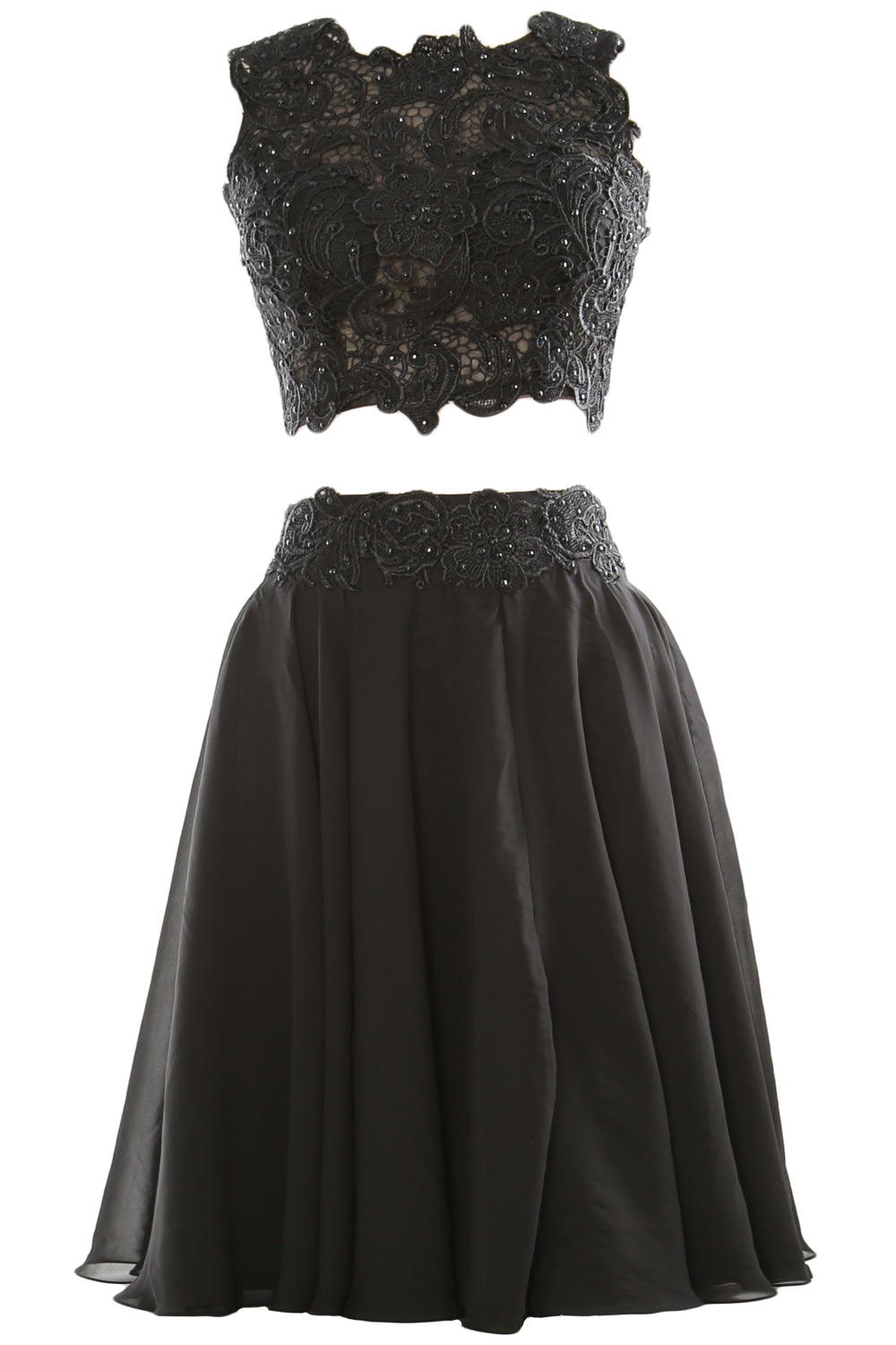 MACloth Vestido corto de gasa con encaje de dos piezas para mujer, vestido formal para fiesta de cóctel