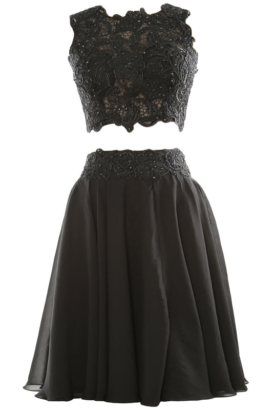 MACloth Vestido corto de gasa con encaje de dos piezas para mujer, vestido formal para fiesta de cóctel