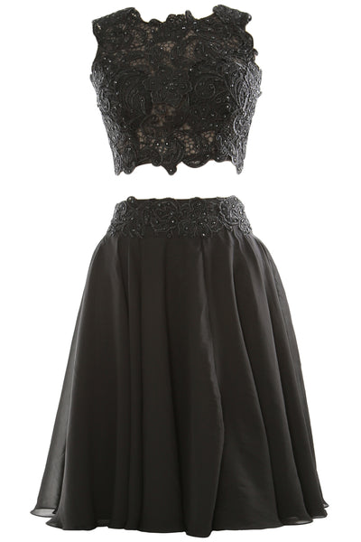 MACloth Women Two Piece Lace Chiffon Short Prom Dress Cocktail Party Formal Gown