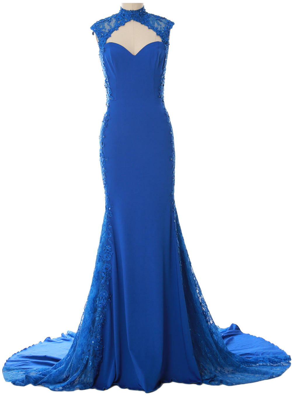 MACloth Women Prom Dresses Mermaid High Neck Sleeveless Lace Formal Evening Gown