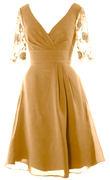 MACloth Mother of Bride Short Dresses Half Sleeves V Neck Cocktail