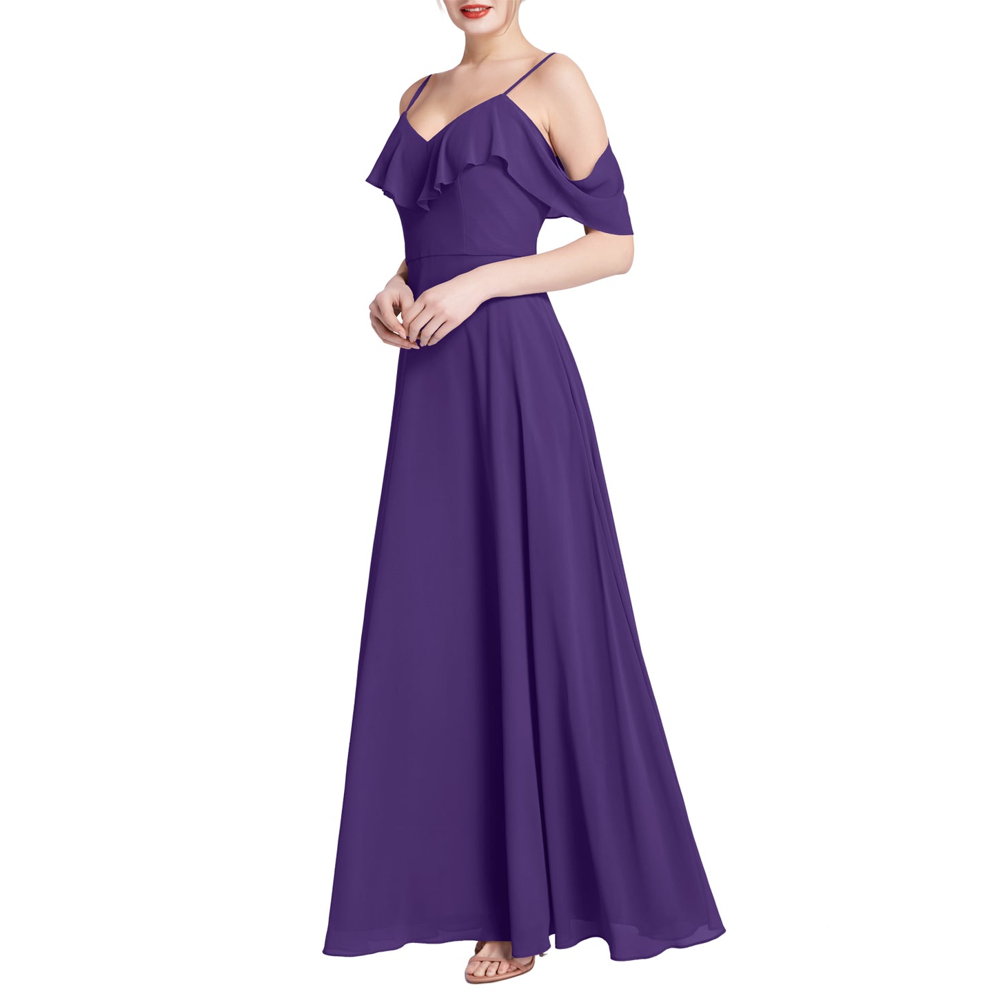 MACloth Women V Neck Cold Shoulder Long Maxi Wedding Party Bridesmaid Dresses