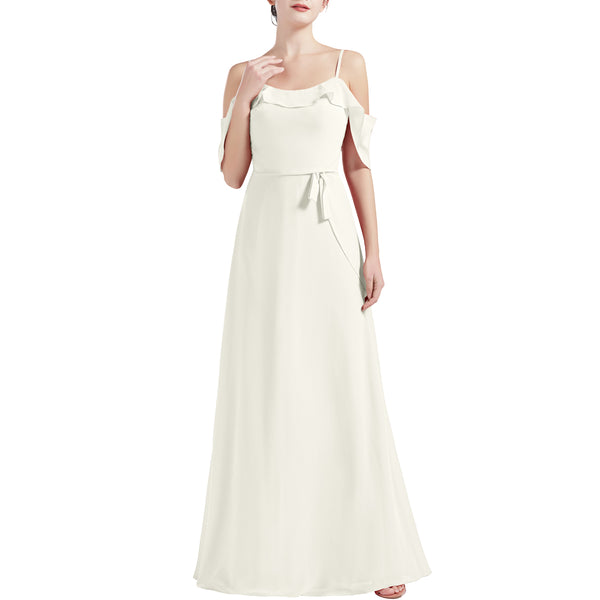 MACloth Women Cold Shoulder Long A Line Wedding Bridesmaid Dresses