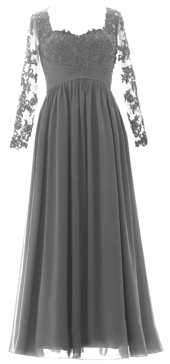 MACloth Damen Kleider für die Brautmutter, Spitze, formelles Abendkleid mit Ärmeln